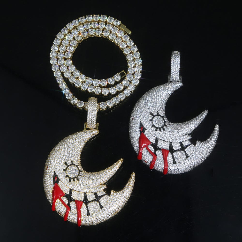 VVS Jewelry hip hop jewelry Necklaces XL Iced Out Blood Moon Hip Hop Pendant Necklace