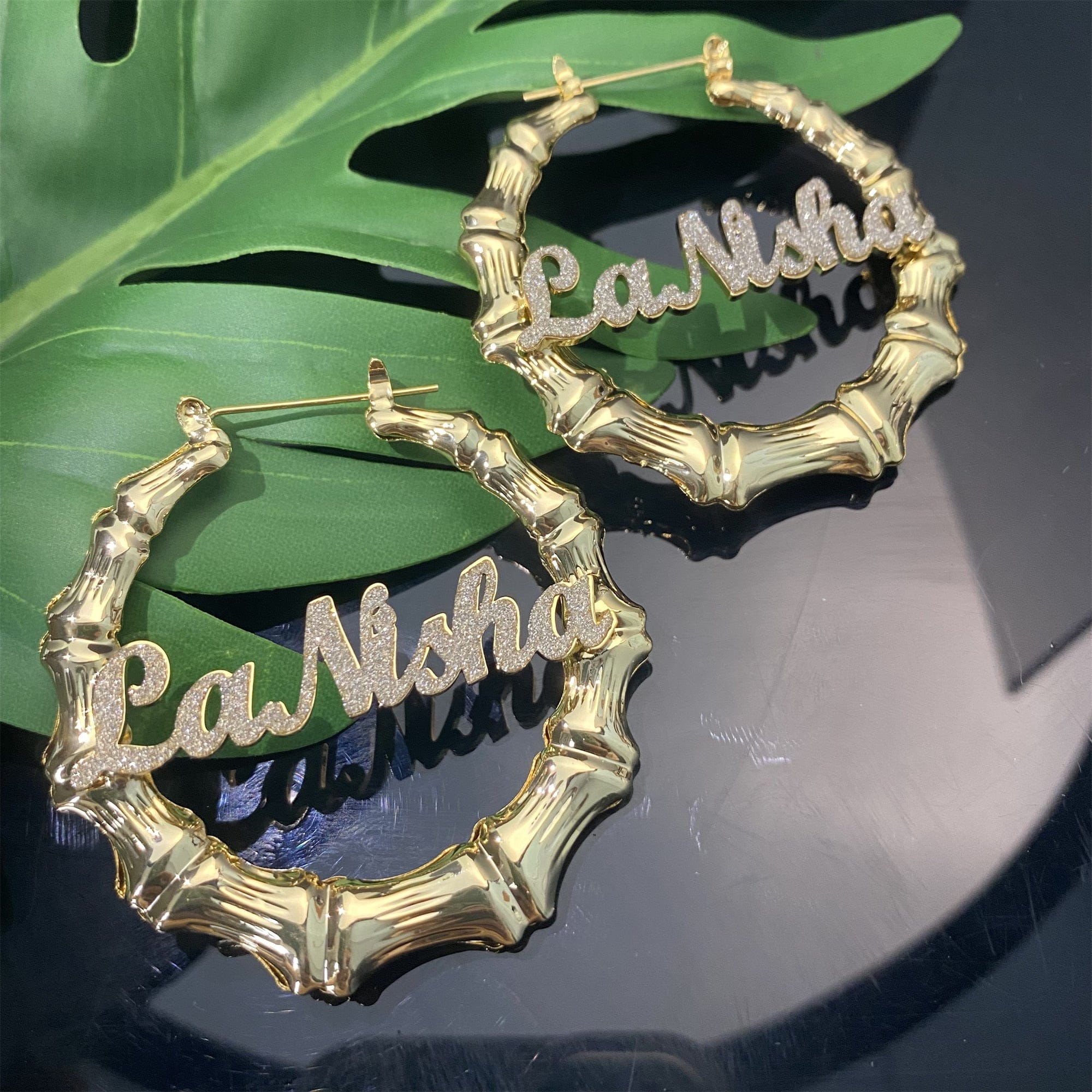 VVS Jewelry hip hop jewelry Personalized Bamboo Name Hoop Earrings