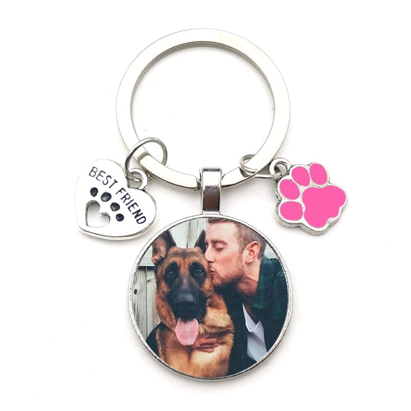 VVS Jewelry hip hop jewelry Pink Custom Photo Keychain with Paw Pendant