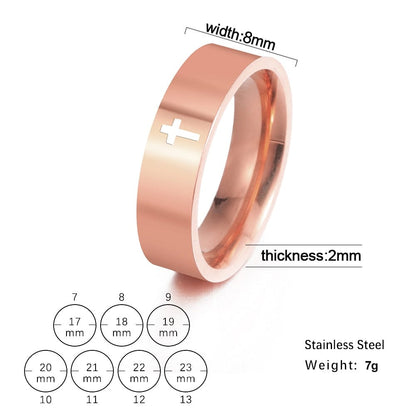 VVS Jewelry hip hop jewelry ring 7 / Rose Gold 8mm Stainless Steel Cross Ring