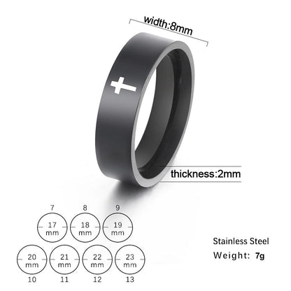 VVS Jewelry hip hop jewelry ring 8 / Black 8mm Stainless Steel Cross Ring