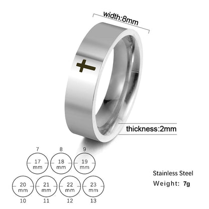 VVS Jewelry hip hop jewelry ring 8 / Silver 8mm Stainless Steel Cross Ring