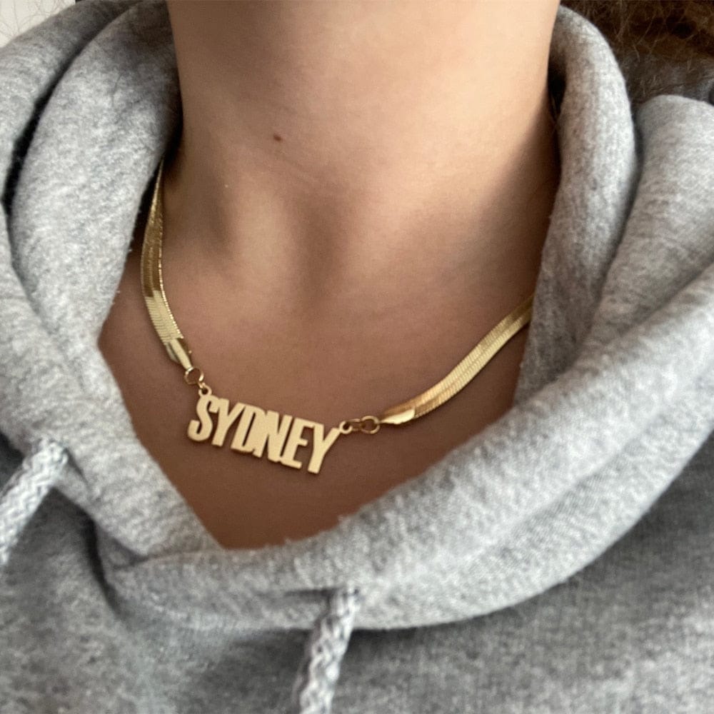 VVS Jewelry hip hop jewelry Rose Gold / 16 Inches VVS Jewelry Custom Herringbone Name Necklace