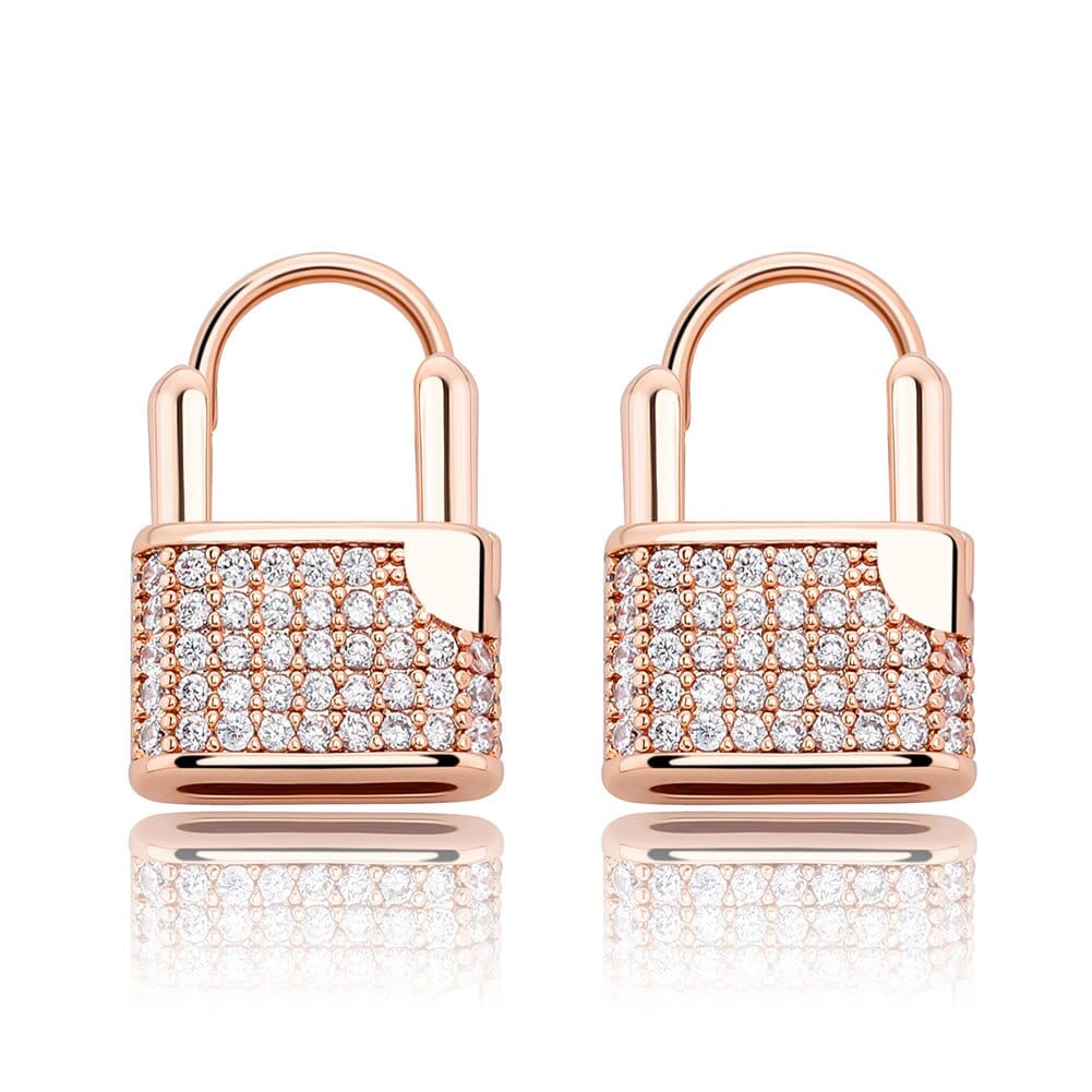 VVS Jewelry hip hop jewelry Rose Gold Premium Icey Lock Earrings