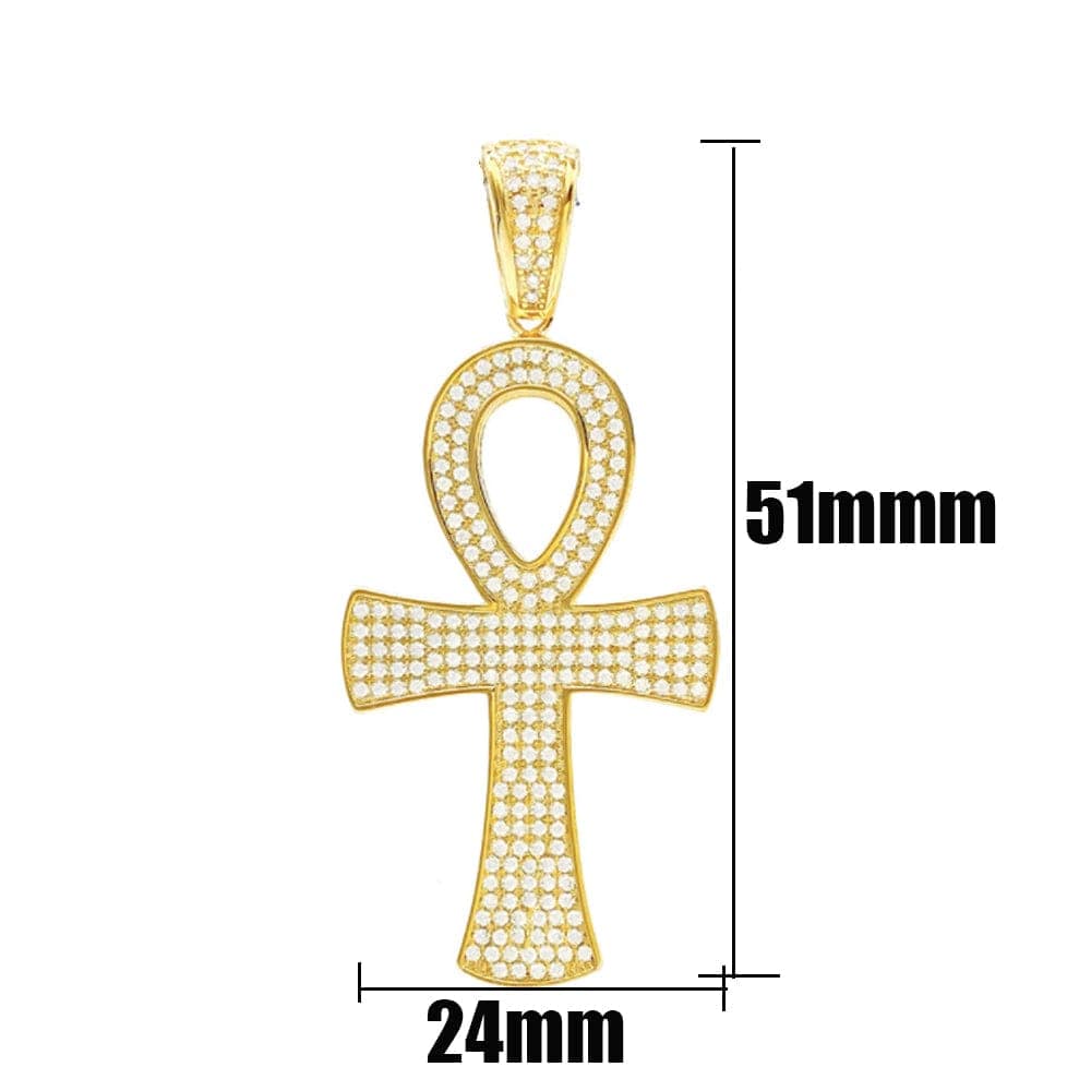 VVS Jewelry hip hop jewelry Round Ankh Cross S925 Silver Moissanite Iced Pendant Necklace