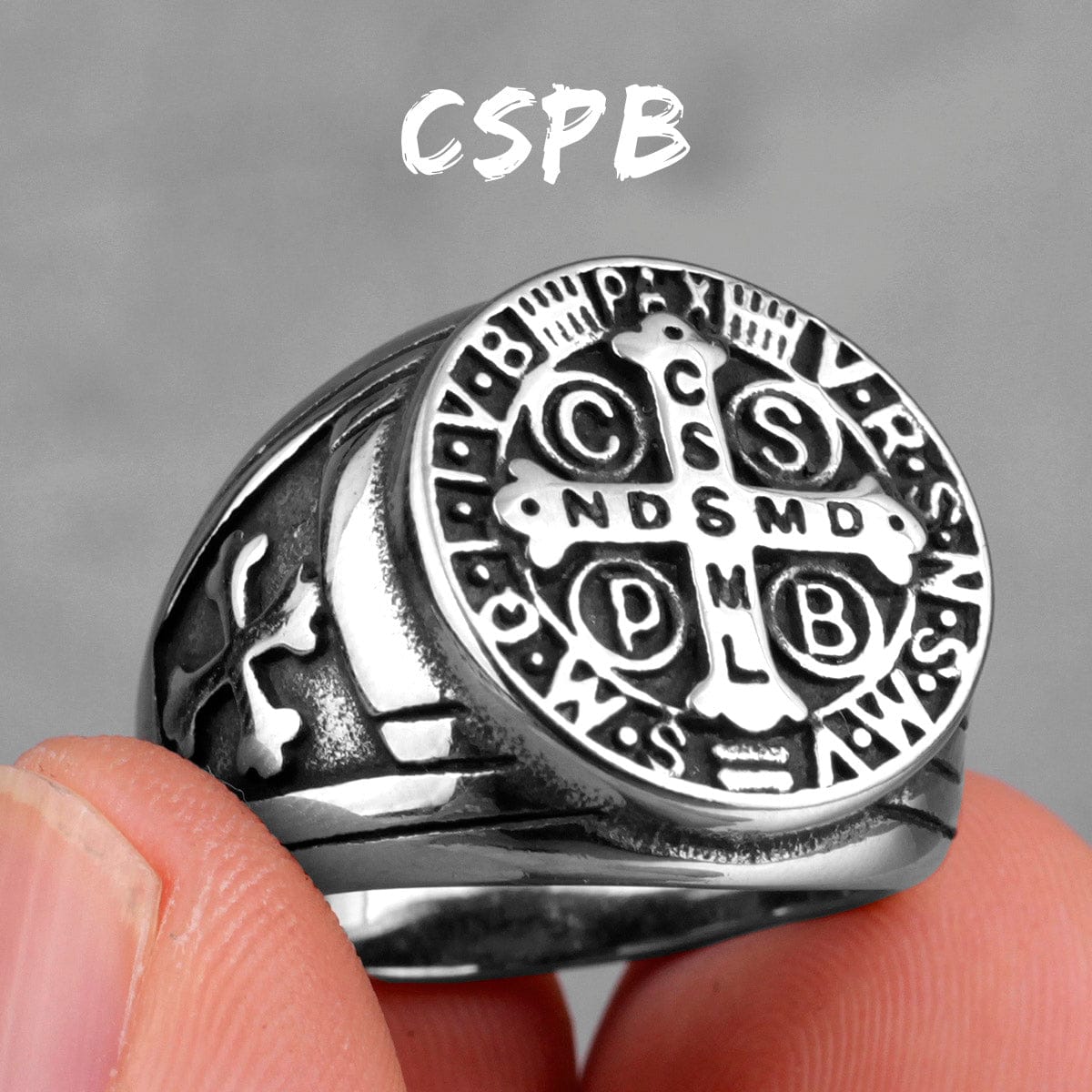 VVS Jewelry hip hop jewelry Saint Benedict Cspb Cross Ring