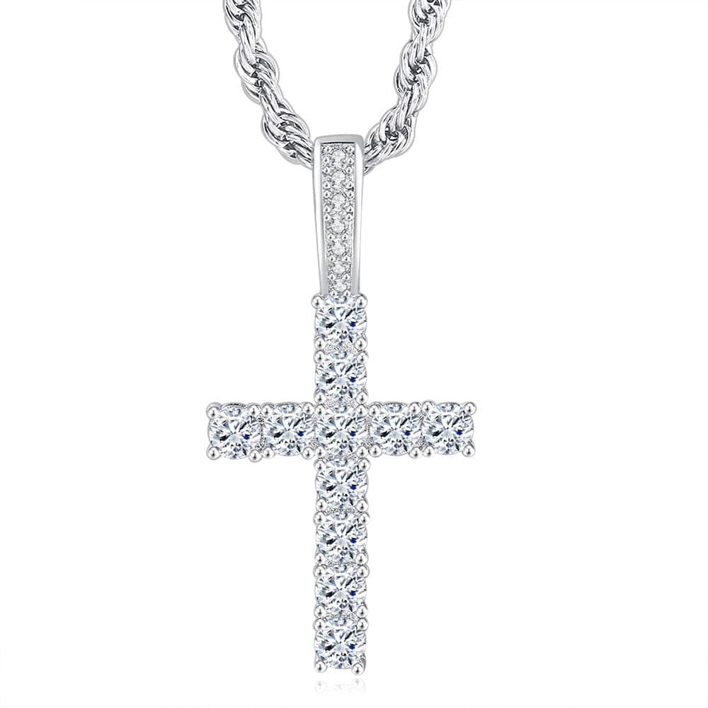 VVS Jewelry hip hop jewelry Silver / 18 Inches / Cuban Chain Icy Kid's Cross Pendant Necklace