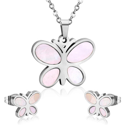 VVS Jewelry hip hop jewelry silver Butterfly Stainless Steel Earrings and Necklace Kid's Jewelry Set