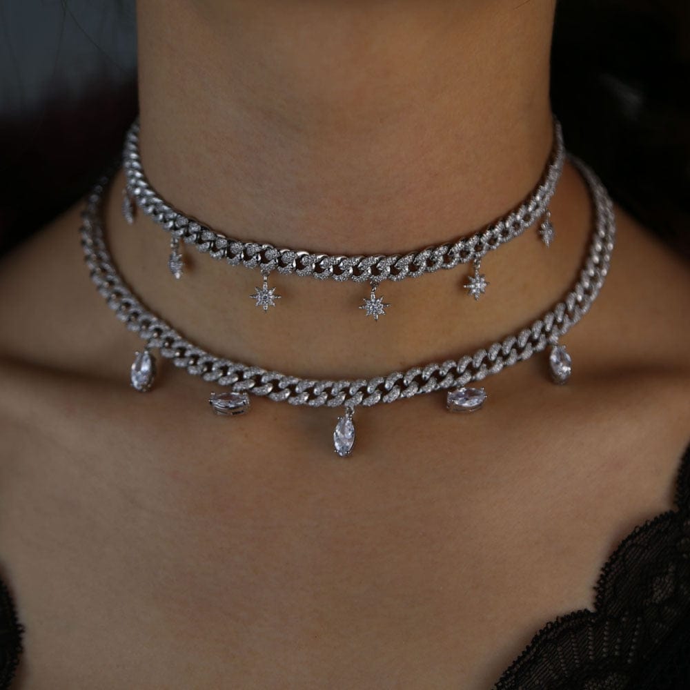 VVS Jewelry hip hop jewelry Silver Dainty NorthStar Miami Cuban Link Choker Necklace