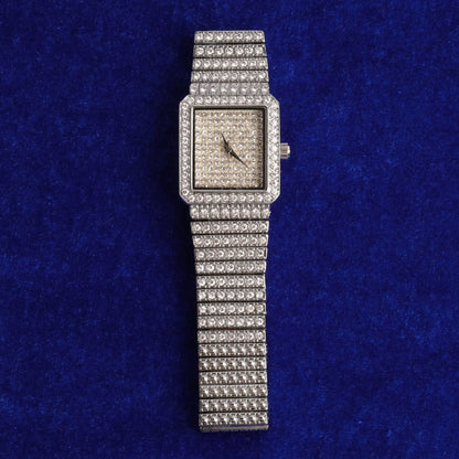 VVS Jewelry hip hop jewelry Silver Women's Fully Iced Square Bling Watch