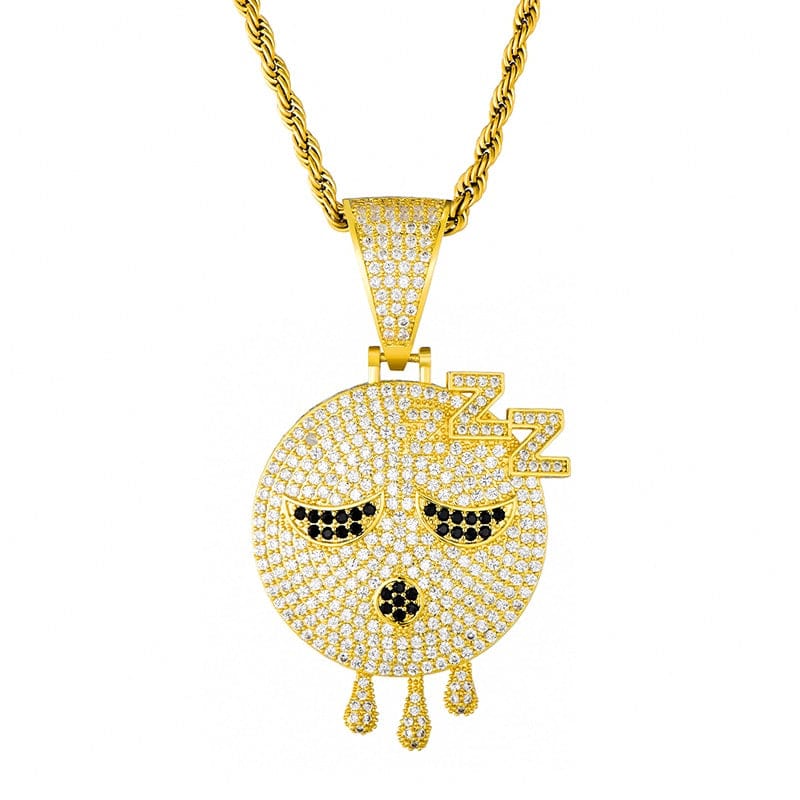 VVS Jewelry hip hop jewelry Sleepy Head Dripping Emoji Pendant + Chain