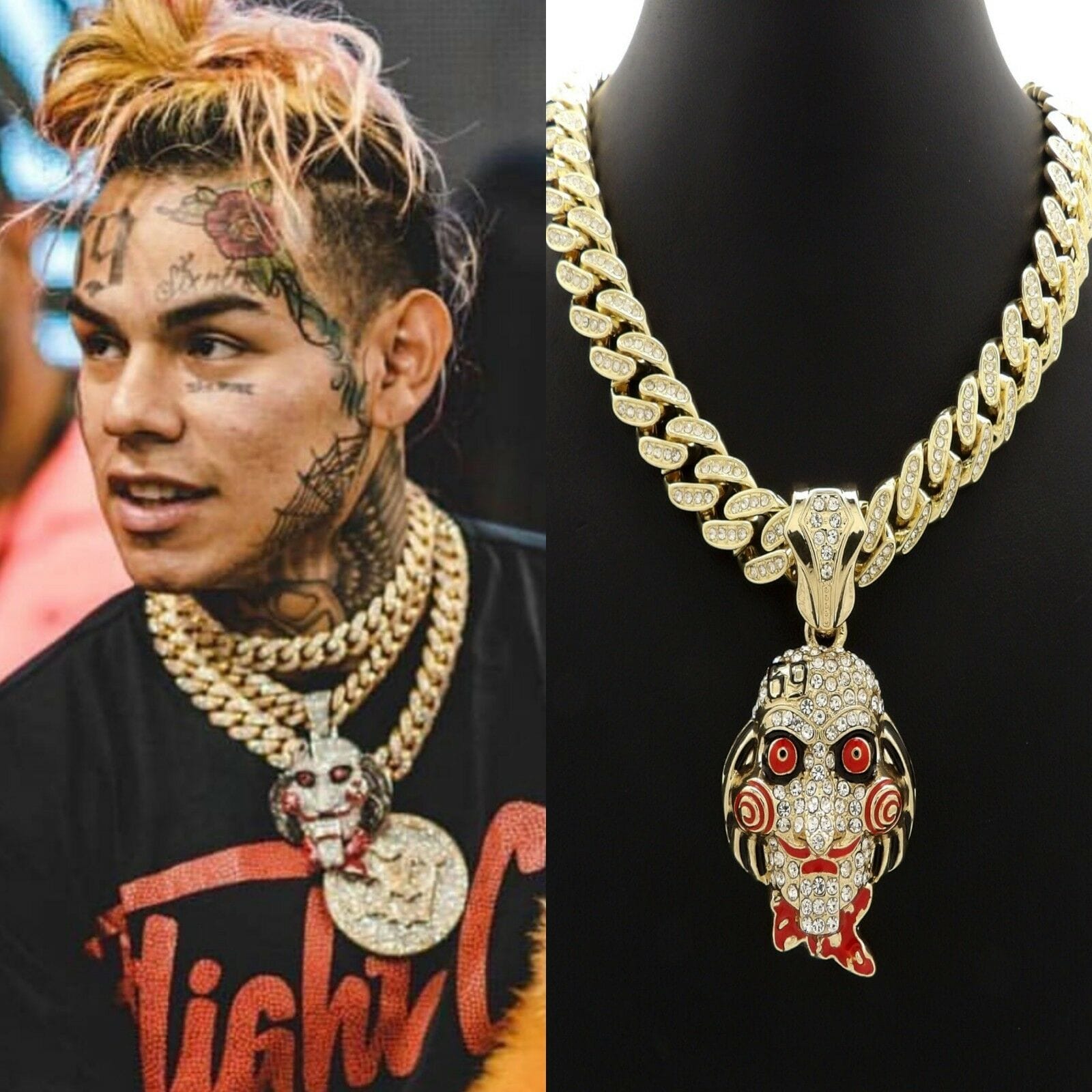 VVS Jewelry hip hop jewelry Tekashi 69 Gold Jigsaw Cuban Pendant Chain