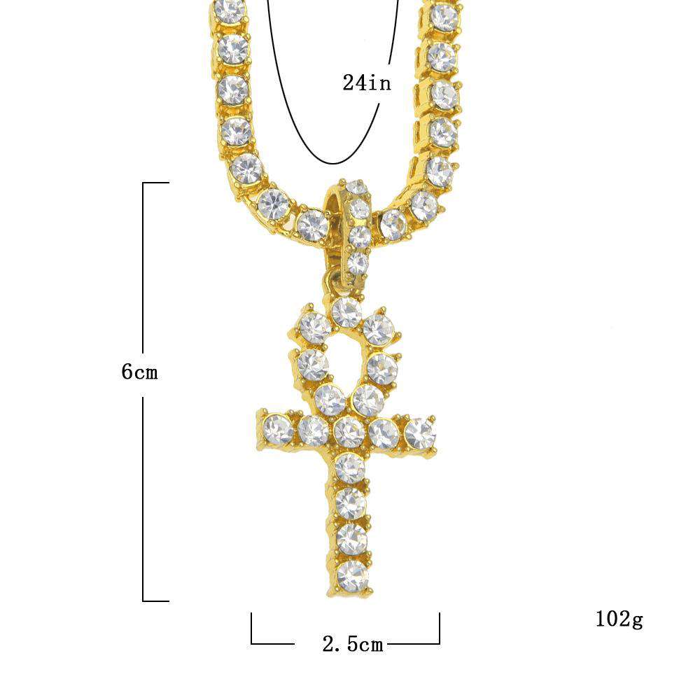 VVS Jewelry hip hop jewelry Tennis Chain + Ankh Pendant Set