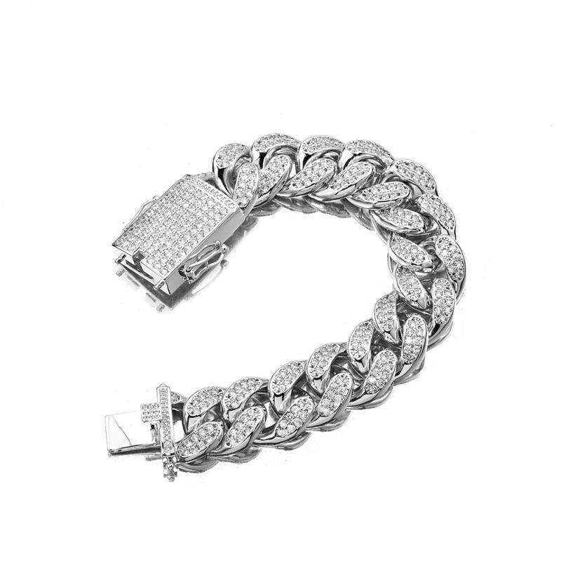 VVS Jewelry hip hop jewelry Thick Bling Silver Cuban Chain Bracelet