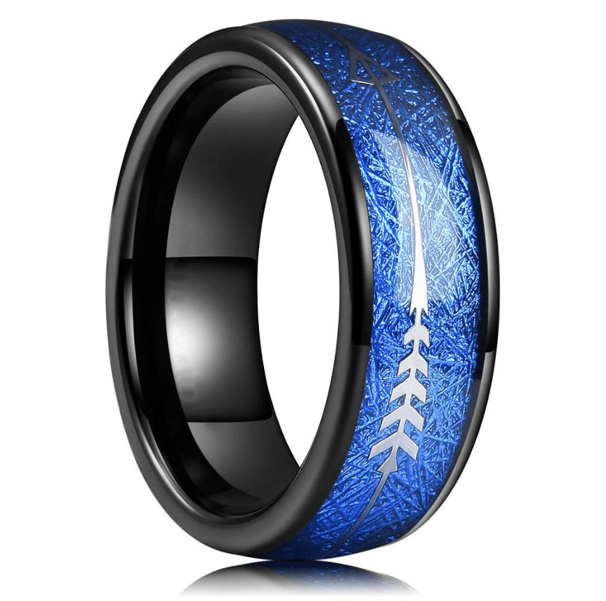 VVS Jewelry hip hop jewelry Tungsten Carbide 8MM Black Ring Blue Meteorite Inlaid Arrow Wedding Jewelry