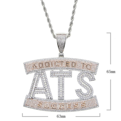 VVS Jewelry hip hop jewelry Two-tone Addicted to Success "ATS" Baguette Pendant Chain