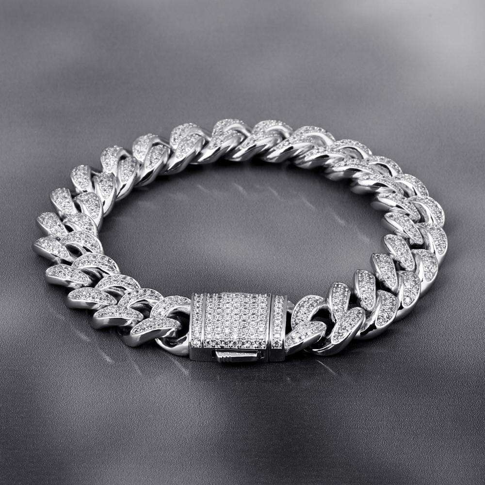 VVS Jewelry hip hop jewelry VVS Jewelry 12MM White Gold Prong Cuban Bracelet