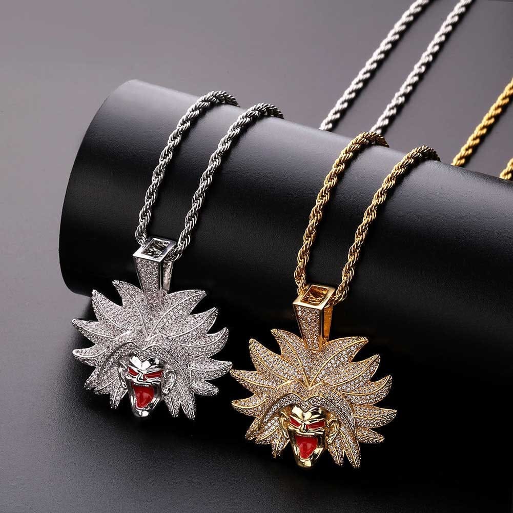 VVS Jewelry hip hop jewelry VVS Jewelry Broly necklace simulated diamond Goku broly iced out dragon ball z chain