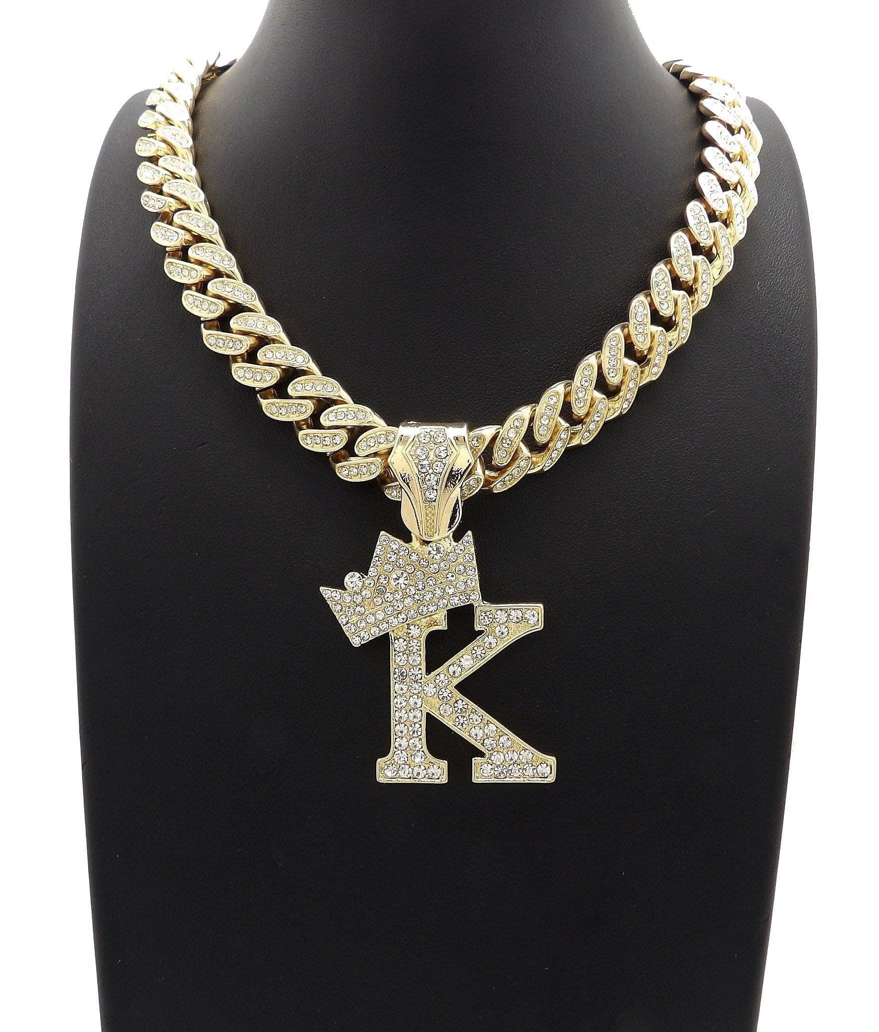 VVS Jewelry hip hop jewelry VVS Jewelry Crowned Initial Cuban Pendant Chain