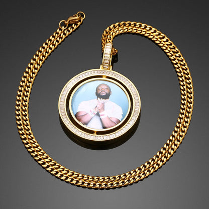 VVS Jewelry hip hop jewelry VVS Jewelry Custom Rotating Photo Medallion Pendant Chain