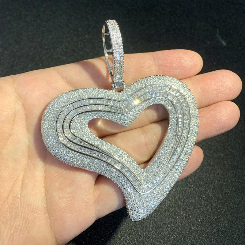 VVS Jewelry hip hop jewelry VVS Jewelry Iced Out Big Hollow Baguette Heart Pendant Chain