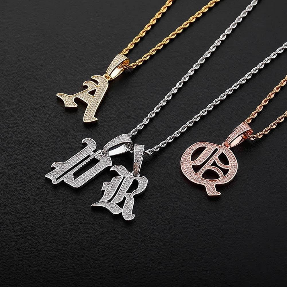 VVS Jewelry hip hop jewelry VVS Jewelry Old English Initial Pendant Necklace