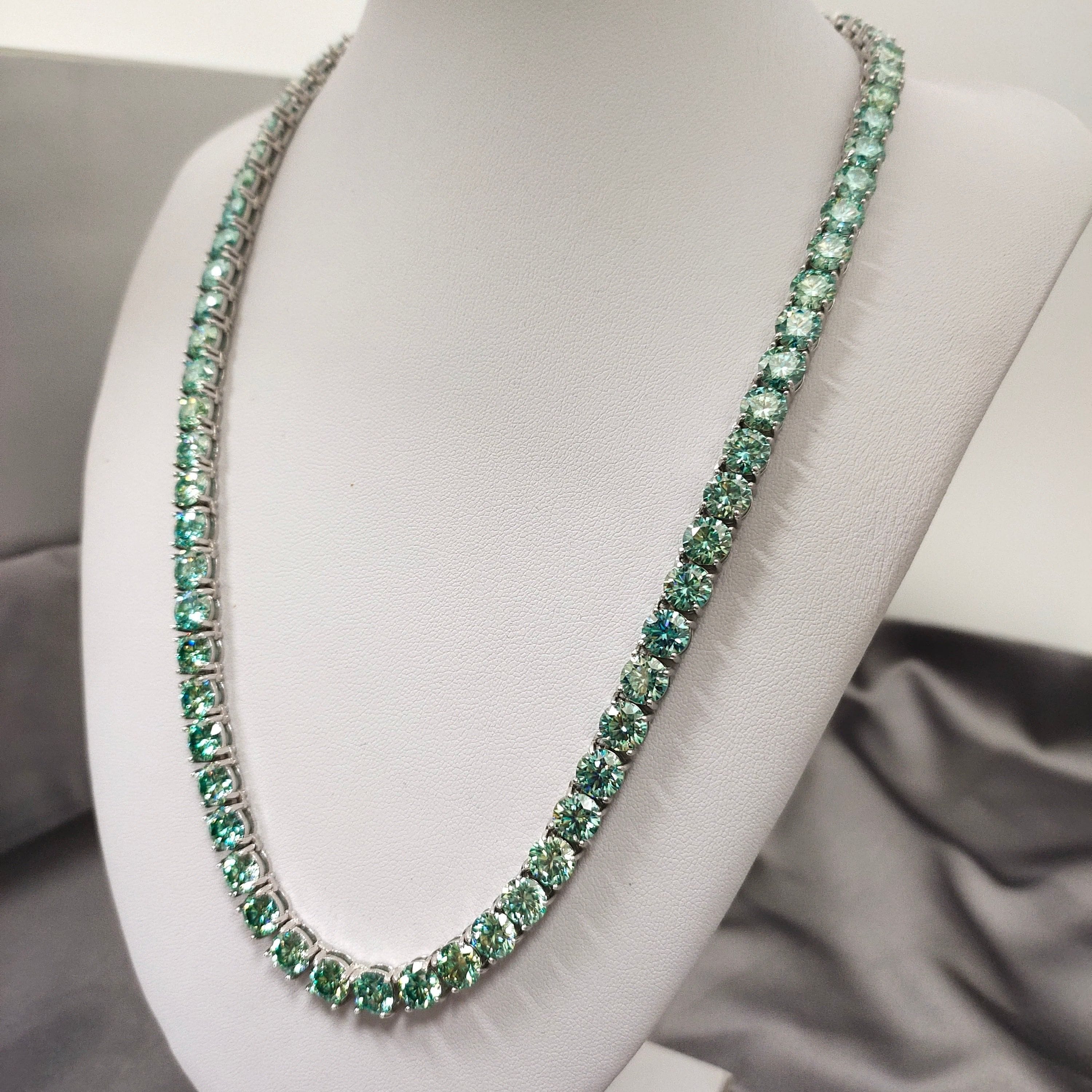 VVS Jewelry hip hop jewelry VVS Jewelry Rare Blue/Green 925 Sterling Silver Moissanite Tennis Chain