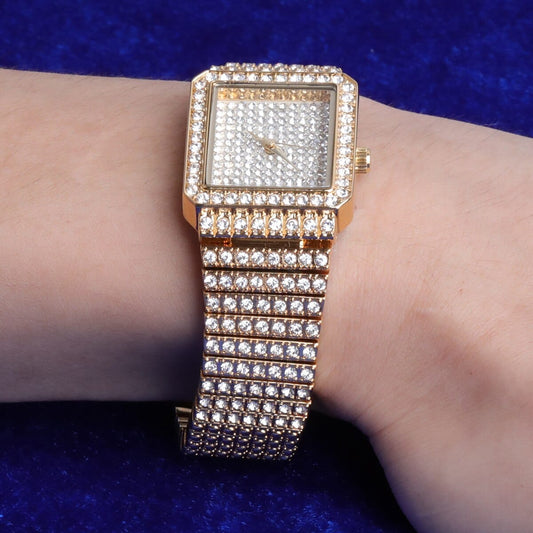 VVS Jewelry hip hop jewelry Women's Fully Iced Square Bling Watch